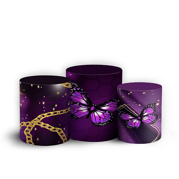 Trio Cilindro - Borboleta Roxa - Sublimado 3D + Elástico