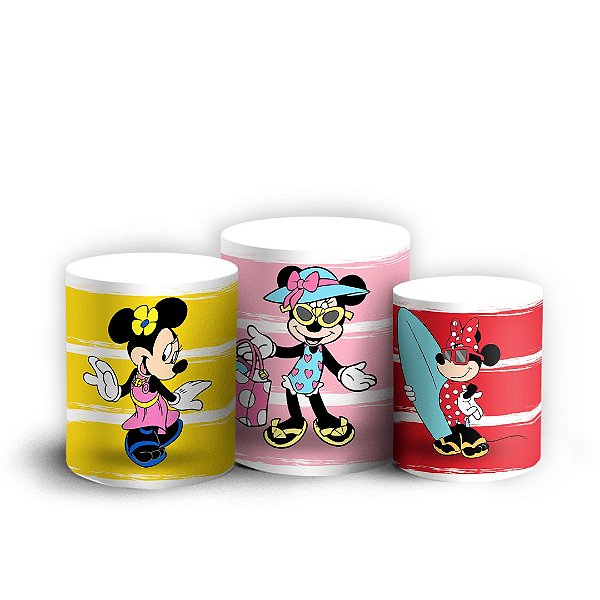 Trio Cilindro - Minnie Praia - Sublimado 3D + Elástico