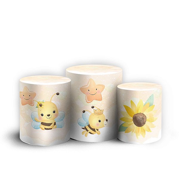 Trio Cilindro -  Abelhinha Cute - Sublimado 3D + Elástico