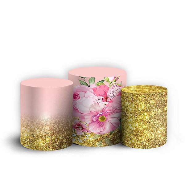 Trio Cilindro - Floral Rosa - Sublimado 3D + Elástico