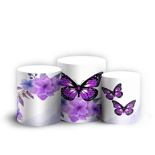 Trio Cilindro - Borboletas - Sublimado 3D + Elástico