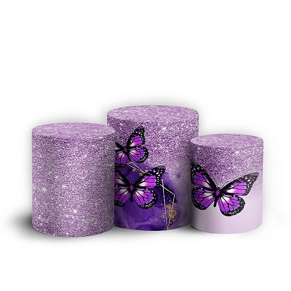 Trio Cilindro - Borboleta Roxa - Sublimado 3D + Elástico