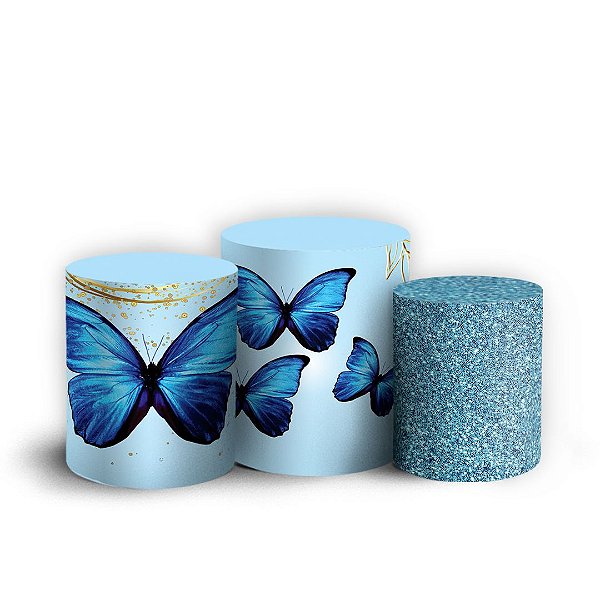 Trio Cilindro - Borboleta Azul - Sublimado 3D + Elástico