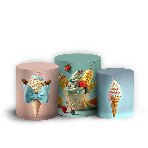Trio Cilindro -  Sorveteria - Sublimado 3D + Elástico