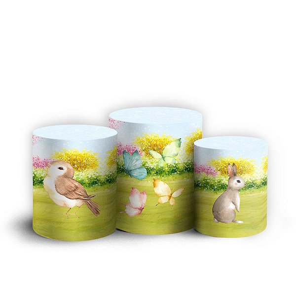 Trio Cilindro - Jardim Aquarela - Sublimado 3D + Elástico