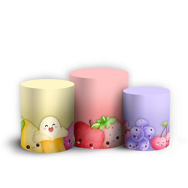 Trio Cilindro -  Frutas Cute - Sublimado 3D + Elástico