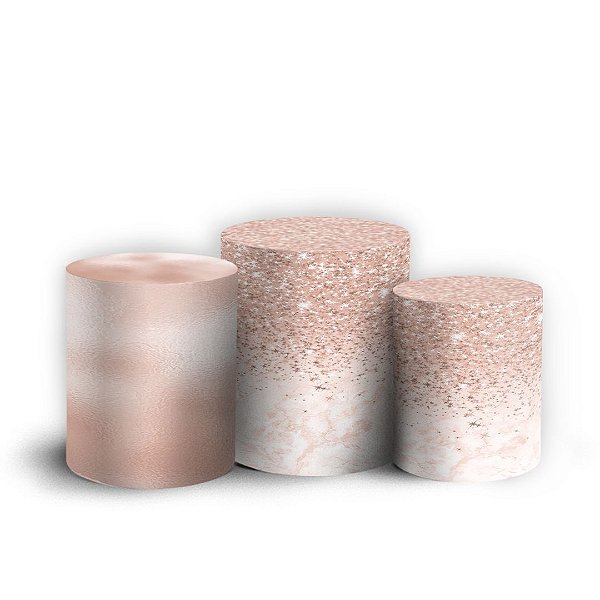 Trio Cilindro - Glitter Rosé - Sublimado 3D + Elástico