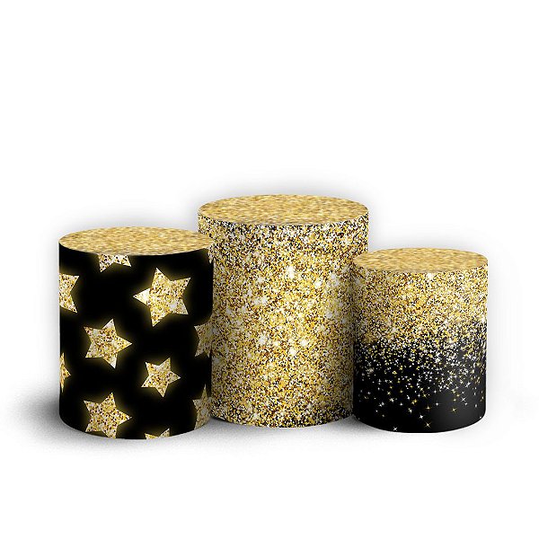 Trio Cilindro - Glitter Dourado - Sublimado 3D + Elástico