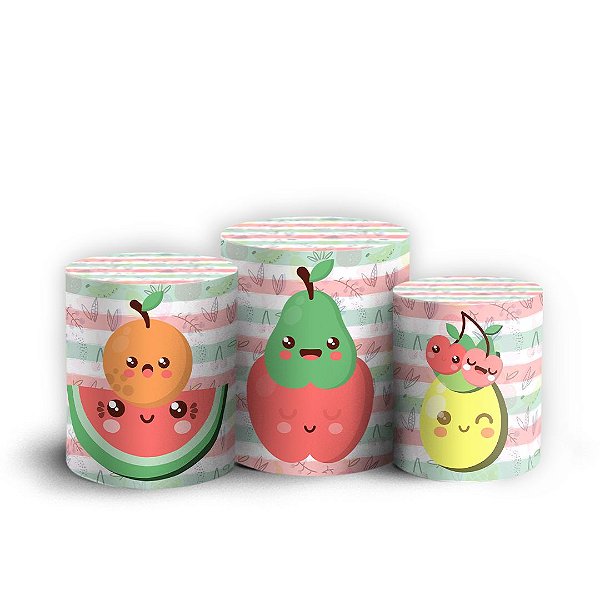 Trio Cilindro - Frutas Cute - Sublimado 3D + Elástico