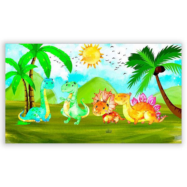 Painel Retangular - Dinossauro Cute Aquarela - Sublimado 3D
