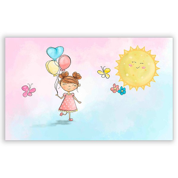 Painel Retangular - Menina aquarela Baloes - Sublimado 3D