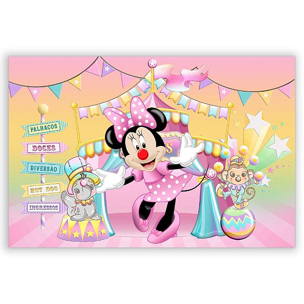 Painel Retangular - Minnie Circo Rosa - Sublimado 3D
