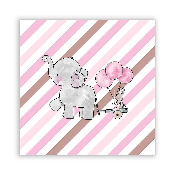 Painel Quadrado - Elefante Cute Rosa - Sublimado 3D