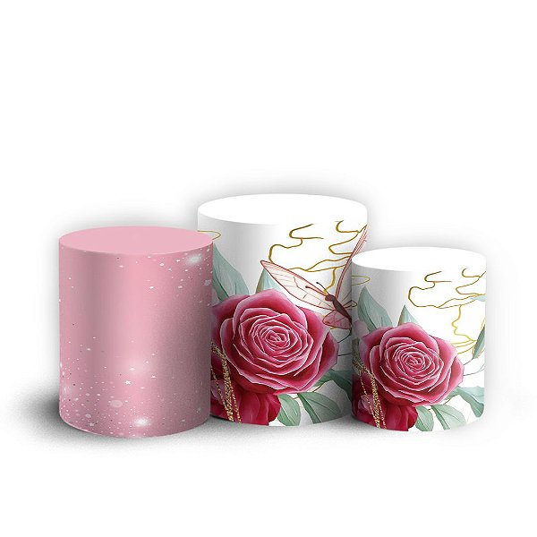Trio Cilindro - Floral Rosa - Sublimado 3D + Elástico