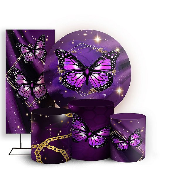 KIT Redondo Trio e Faixa - Borboleta Roxa - Sublimado 3D