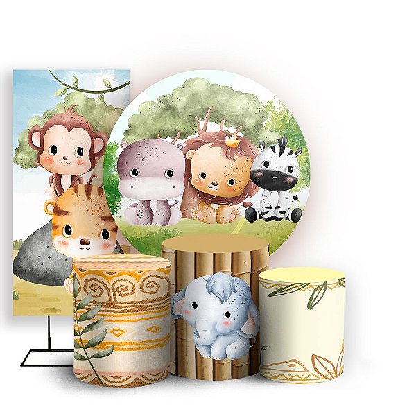 KIT Redondo Trio e Faixa - Safari Aquarela - Sublimado 3D