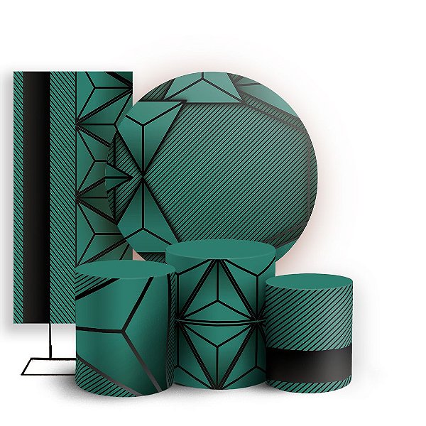 KIT Redondo Trio e Faixa - Abstrato Verde - Sublimado 3D