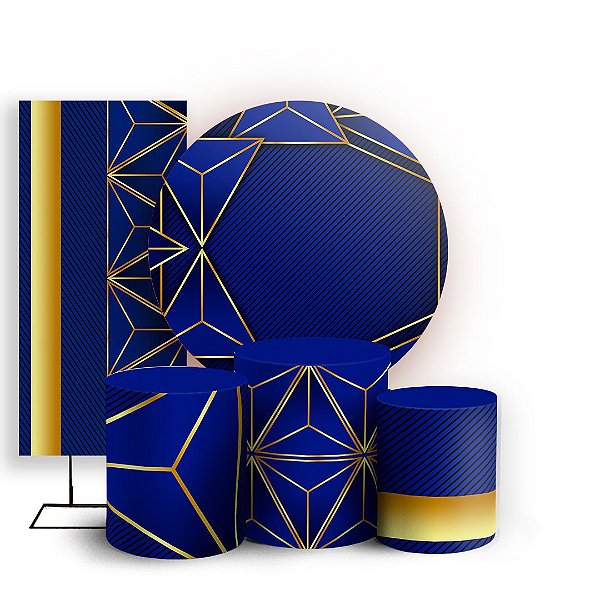 KIT Redondo Trio e Faixa - Abstrato Azul - Sublimado 3D