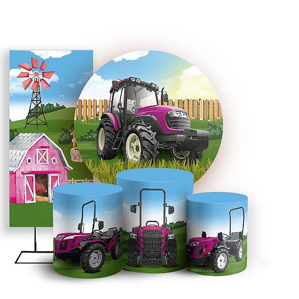 KIT Redondo Trio e Faixa - Fazendinha Trator - Sublimado 3D