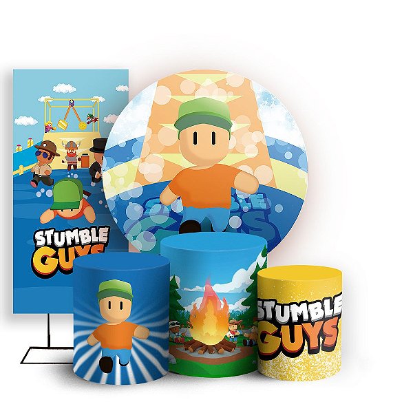 KIT Redondo Trio e Faixa - Stumble Guy Azul - Sublimado 3D
