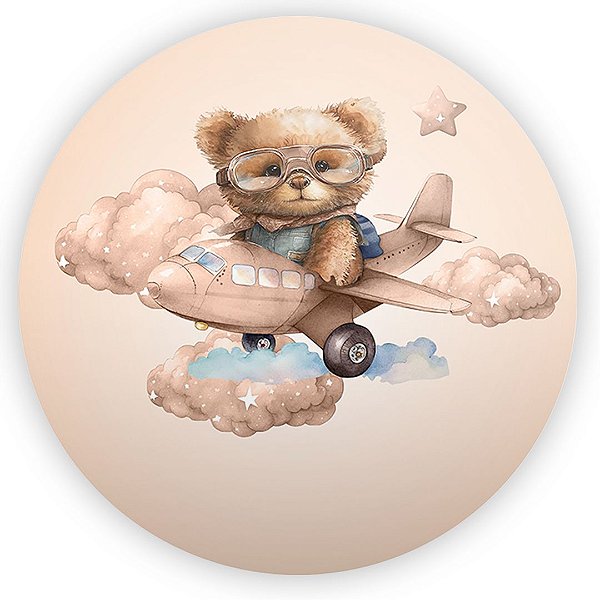 Painel Redondo - Ursinho Aviador Marrom - Sublimado 3D