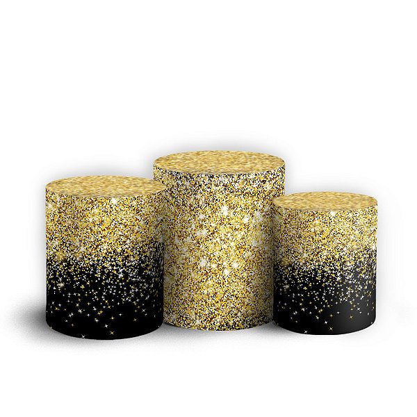 Trio Cilindro - Glitter Dourado - Sublimado 3D + Elástico