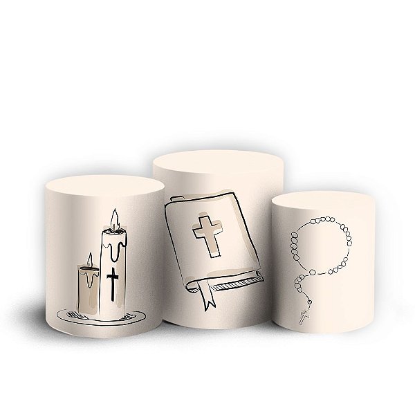Trio Cilindro - Primeira Comunhão - Sublimado 3D + Elástico