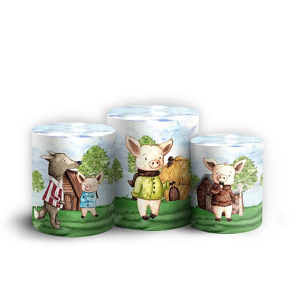 Trio Cilindro - Os 3 Porquinhos - Sublimado 3D + Elástico