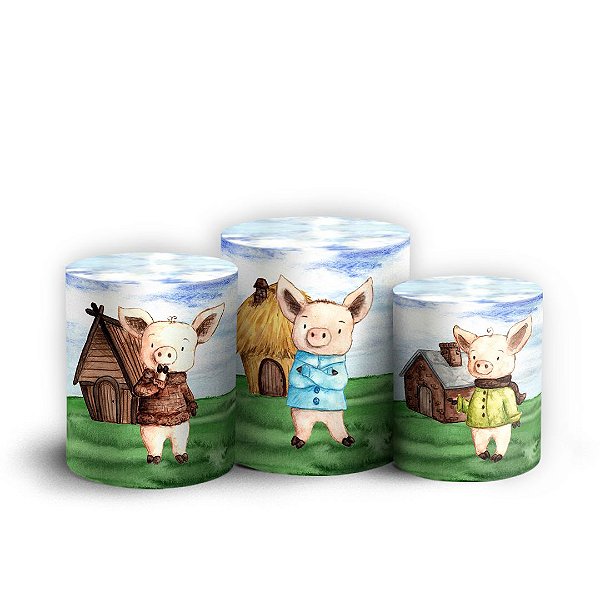 Trio Cilindro - Os 3 Porquinhos - Sublimado 3D + Elástico