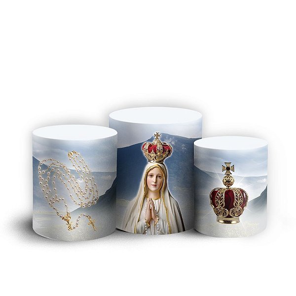 Trio Cilindro - Nossa Senhora de Fátima - Sublimado 3D + Elástico