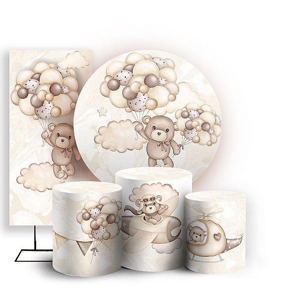 KIT Redondo Trio e Faixa - Ursinho Baloeiro Marrom - Sublimado 3D