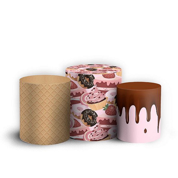 Trio Cilindro - Sorveteria - Sublimado 3D + Elástico