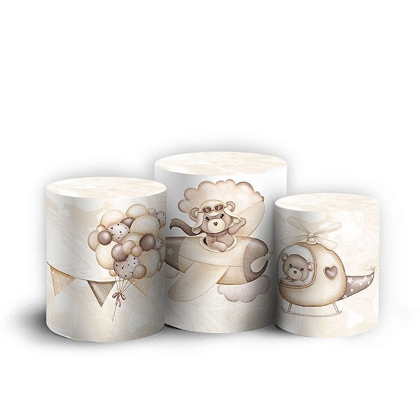 Trio Cilindro - Ursinho Baloeiro Marrom - Sublimado 3D + Elástico