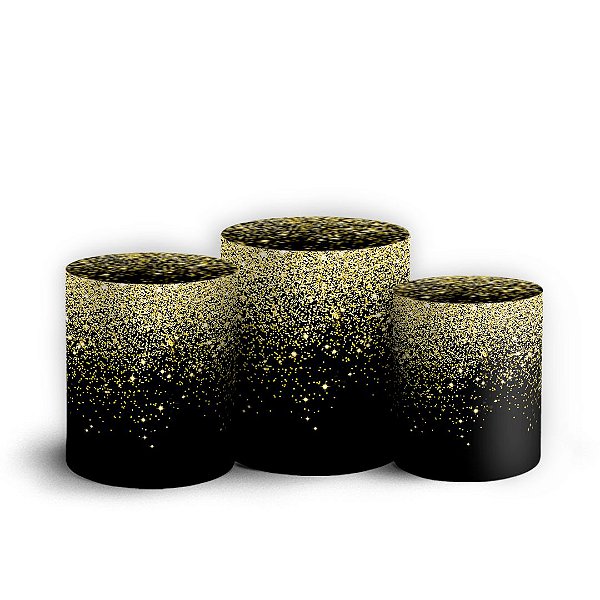 Trio Cilindro - Glitter Preto Dourado - Sublimado 3D + Elástico