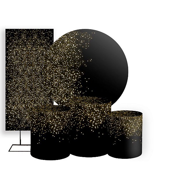 KIT Redondo Trio e Faixa - Glitter Preto Dourado - Sublimado 3D