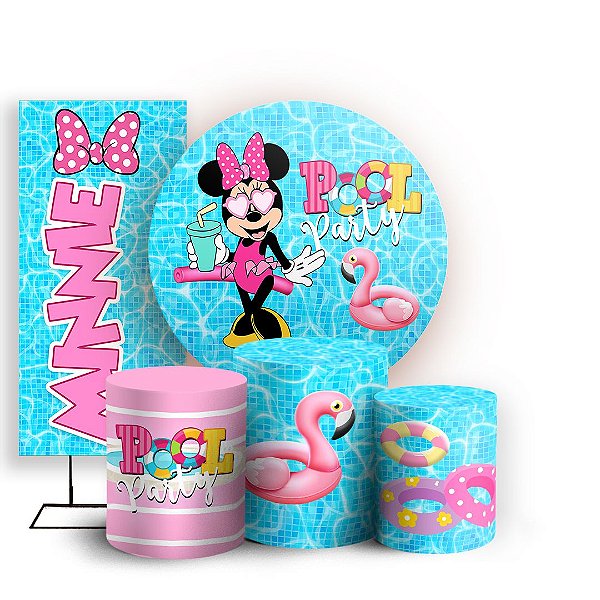 KIT Redondo Trio e Faixa - Minnie Pool Party - Sublimado 3D