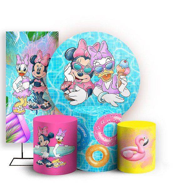 KIT Redondo Trio e Faixa - Minnie e Margarida - Sublimado 3D
