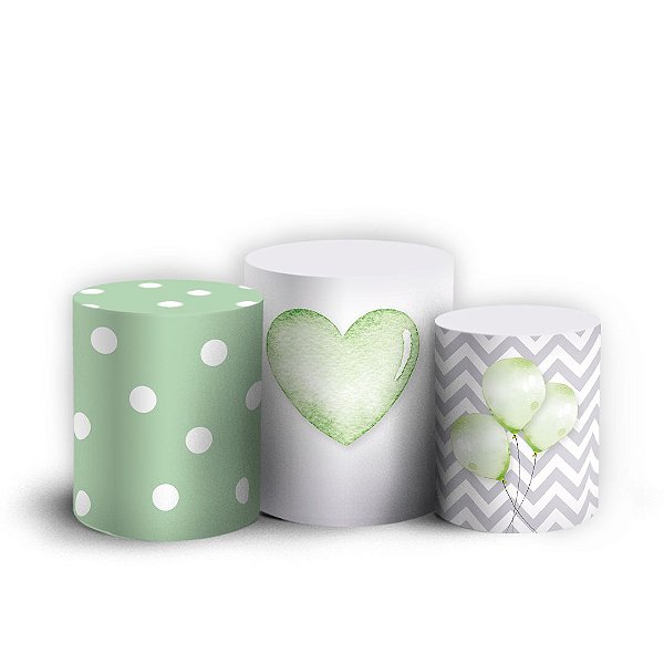 Trio Cilindro - Baloes Verde - Sublimado 3D + Elástico