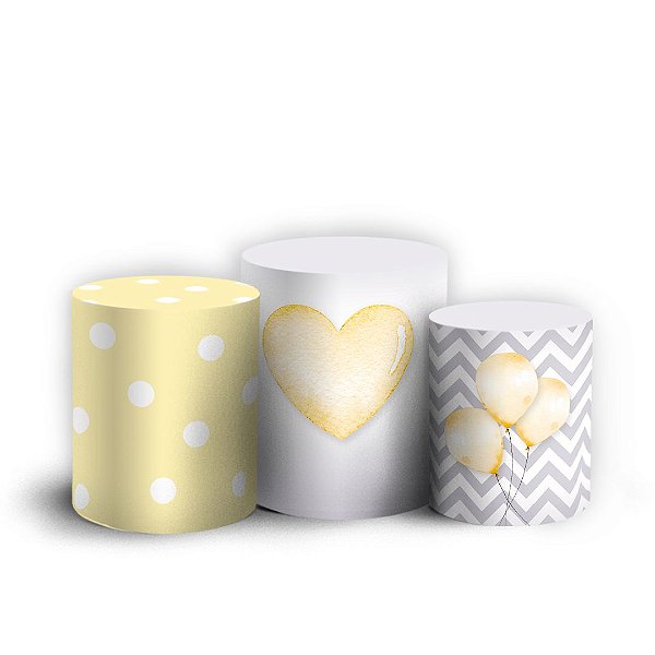 Trio Cilindro - Baloes Amarelo - Sublimado 3D + Elástico