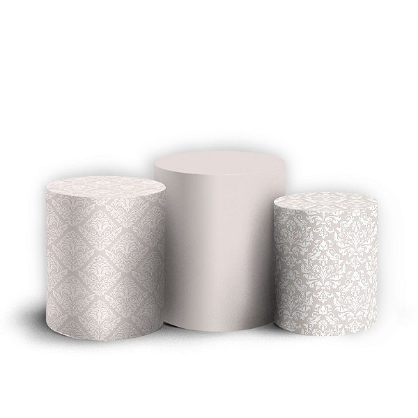 Trio Cilindro - Floral Arabesco Cinza - Sublimado 3D + Elástico