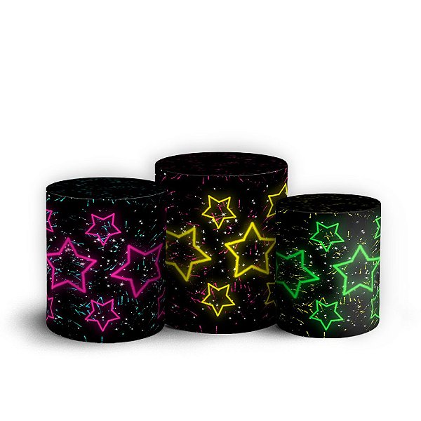Trio Cilindro - Estrelas Neon Grunge - Sublimado 3D + Elástico