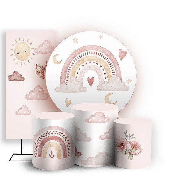 KIT Redondo Trio e Faixa - Arco Iris Bohos - Sublimado 3D