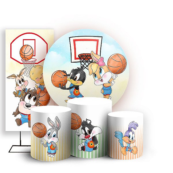 KIT Redondo Trio e Faixa - Looney Tunes Basquete - Sublimado 3D