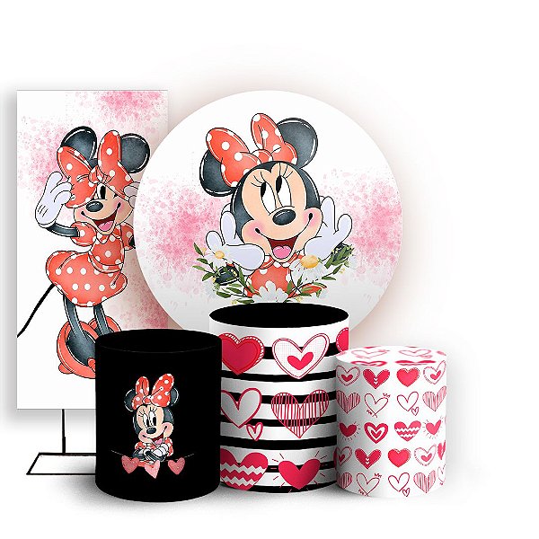 KIT Redondo Trio e Faixa - Minnie Vermelha - Sublimado 3D