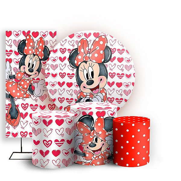 KIT Redondo Trio e Faixa - Minnie Vermelha - Sublimado 3D