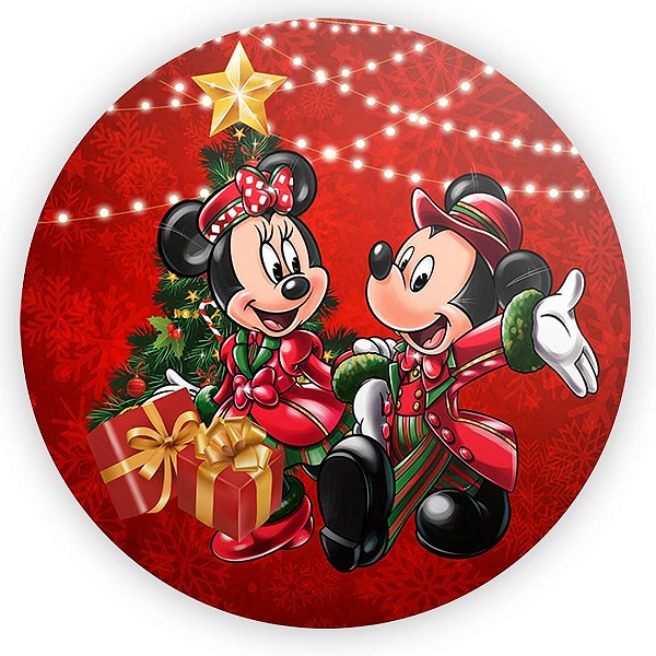 Painel Redondo - Mickey e Minnie Natal - Sublimado 3D
