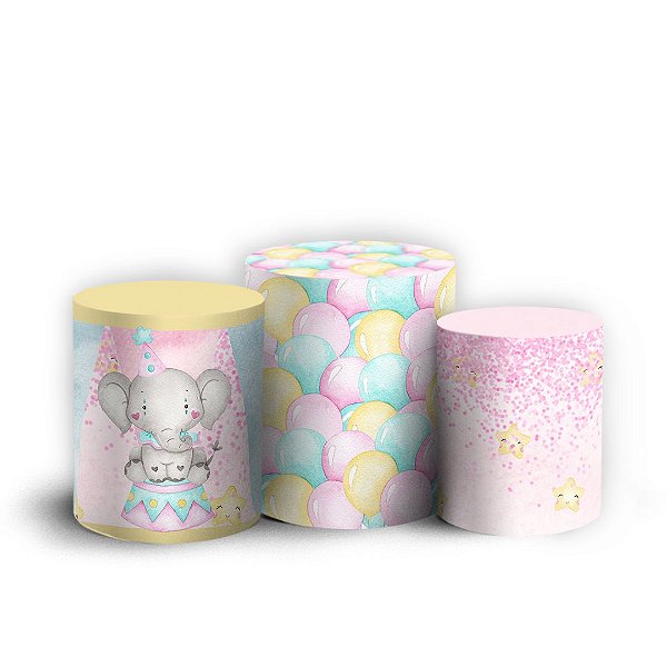 Trio Cilindro - Circo Rosa - Sublimado 3D + Elástico