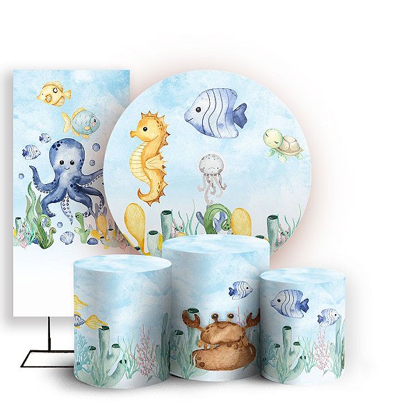 KIT Redondo Trio e Faixa - Fundo do Mar - Sublimado 3D