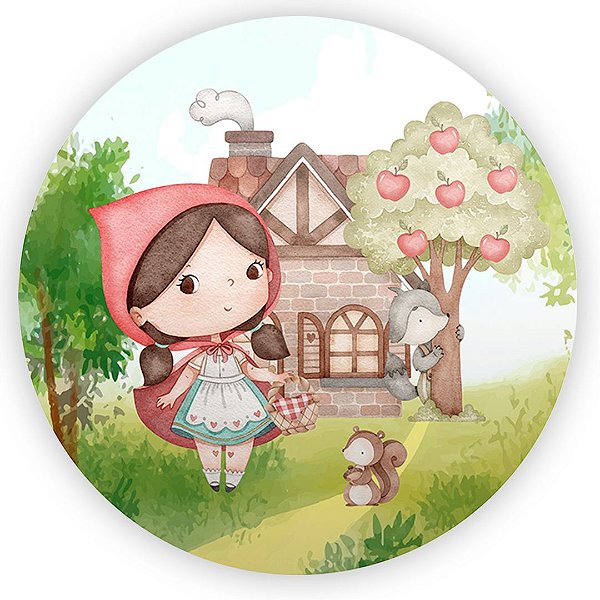 Painel Redondo - Chapeuzinho Vermelho Aquarela - Sublimado 3D