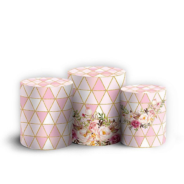 Trio Cilindro - Geometrico Floral - Sublimado 3D + Elástico